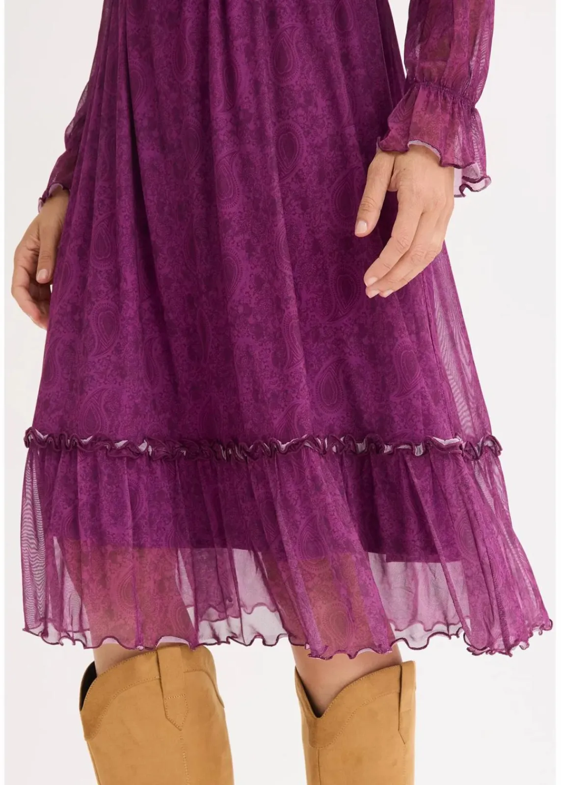 bonprix Bekleidung·Pullover & Strickjacken|Kleider^Midi-Jerseykleid aus Mesh dunkellila paisley