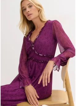 bonprix Bekleidung·Pullover & Strickjacken|Kleider^Midi-Jerseykleid aus Mesh dunkellila paisley