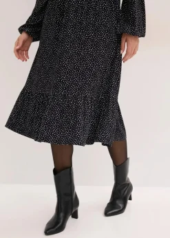 bonprix Bekleidung·Pullover & Strickjacken|Nachhaltigere Materialien^Midi-Jerseykleid aus Viskose-Mix schwarz mit weiß gepunktet