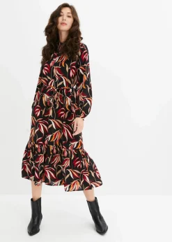 bonprix Bekleidung·Pullover & Strickjacken|Kleider^Midikleid schwarz geblümt