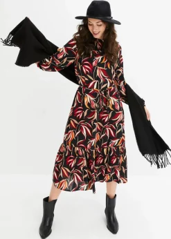 bonprix Bekleidung·Pullover & Strickjacken|Kleider^Midikleid schwarz geblümt