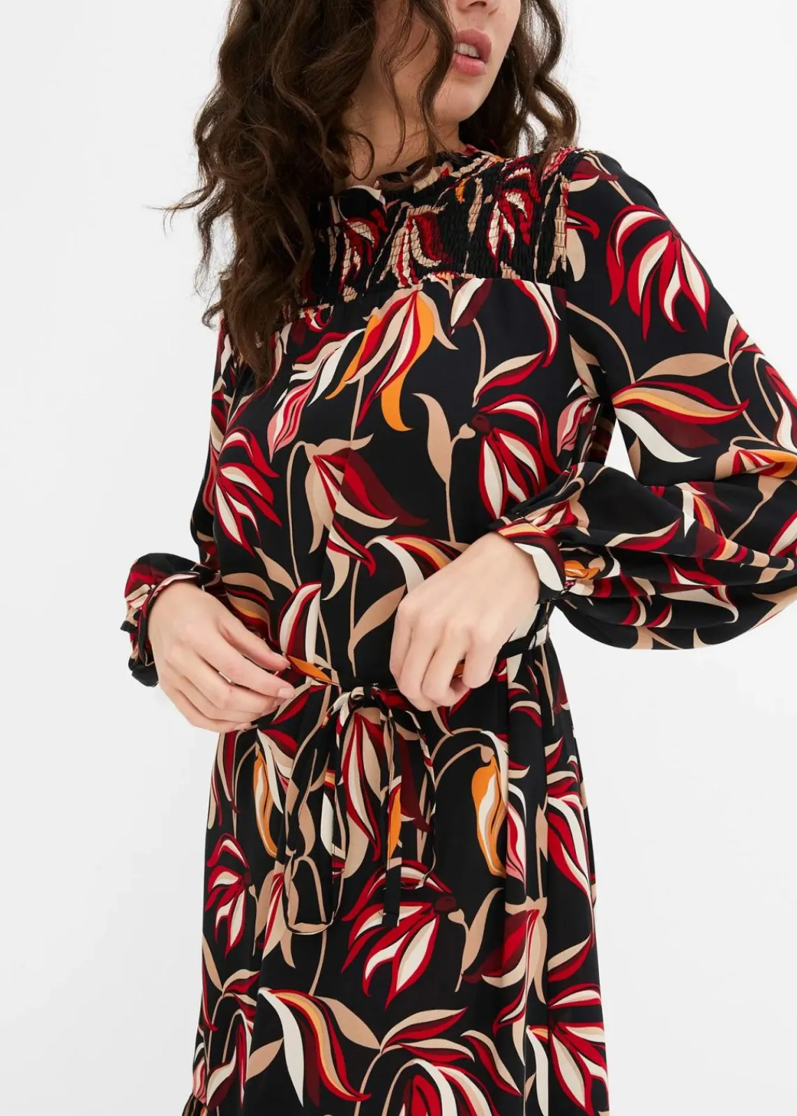bonprix Bekleidung·Pullover & Strickjacken|Kleider^Midikleid schwarz geblümt
