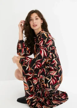 bonprix Bekleidung·Pullover & Strickjacken|Kleider^Midikleid schwarz geblümt