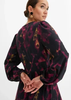 bonprix Kleider^Midikleid schwarz/lila bedruckt