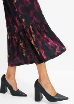 bonprix Kleider^Midikleid schwarz/lila bedruckt