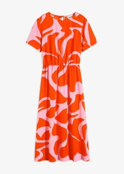 bonprix Nachhaltigere Materialien|Kleider^Midikleid orangerot/pink graphisch bedruckt