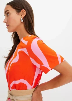 bonprix Nachhaltigere Materialien|Kleider^Midikleid orangerot/pink graphisch bedruckt