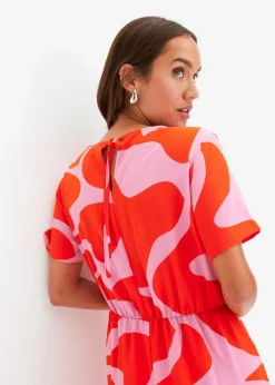 bonprix Nachhaltigere Materialien|Kleider^Midikleid orangerot/pink graphisch bedruckt