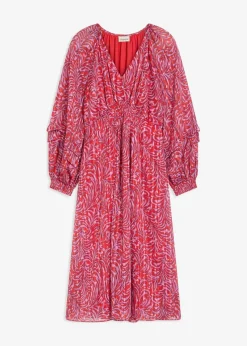 bonprix Kleider|Bekleidung·Pullover & Strickjacken^Midikleid rot/lila bedruckt