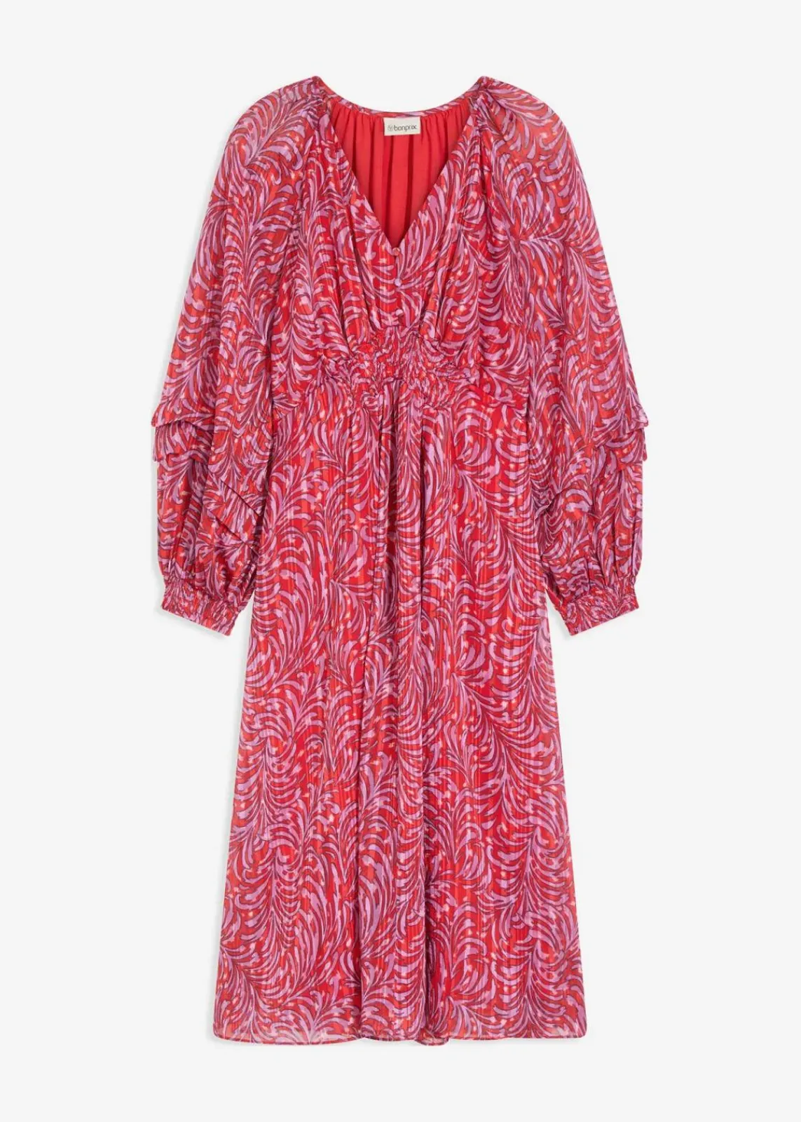 bonprix Kleider|Bekleidung·Pullover & Strickjacken^Midikleid rot/lila bedruckt