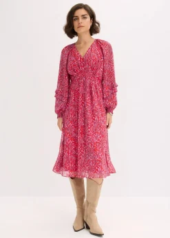 bonprix Kleider|Bekleidung·Pullover & Strickjacken^Midikleid rot/lila bedruckt