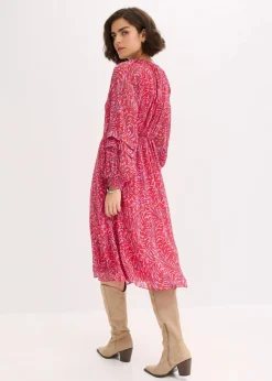 bonprix Kleider|Bekleidung·Pullover & Strickjacken^Midikleid rot/lila bedruckt