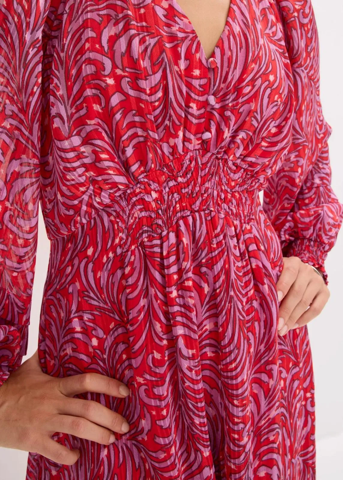 bonprix Kleider|Bekleidung·Pullover & Strickjacken^Midikleid rot/lila bedruckt