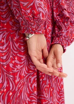 bonprix Kleider|Bekleidung·Pullover & Strickjacken^Midikleid rot/lila bedruckt
