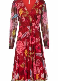 bonprix Bekleidung·Pullover & Strickjacken|Kleider^Midikleid bordeaux/pink floral