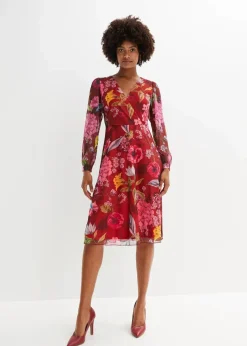 bonprix Bekleidung·Pullover & Strickjacken|Kleider^Midikleid bordeaux/pink floral