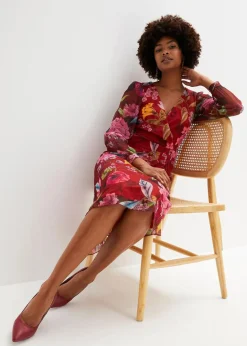 bonprix Bekleidung·Pullover & Strickjacken|Kleider^Midikleid bordeaux/pink floral