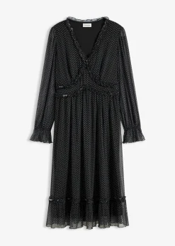 bonprix Bekleidung·Pullover & Strickjacken|Nachhaltigere Materialien^Midikleid schwarz mit weiß gepunktet