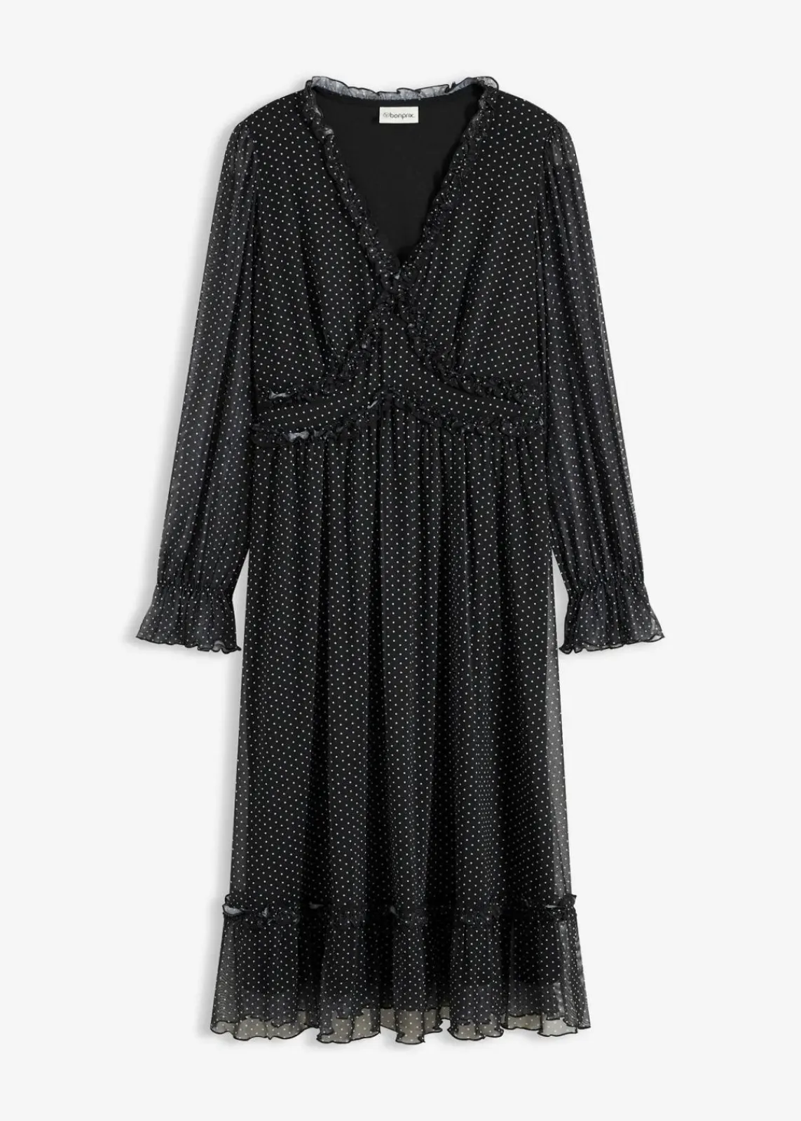 bonprix Bekleidung·Pullover & Strickjacken|Nachhaltigere Materialien^Midikleid schwarz mit weiß gepunktet