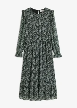 bonprix Bekleidung·Pullover & Strickjacken|Kleider^Midikleid schwarz/mint geblümt