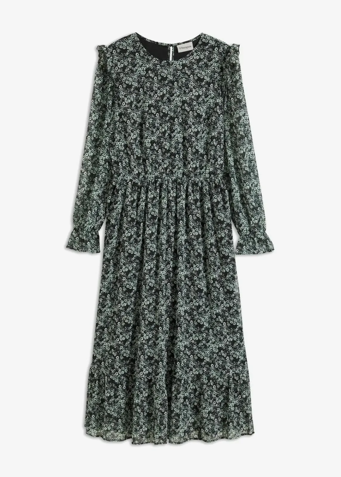bonprix Bekleidung·Pullover & Strickjacken|Kleider^Midikleid schwarz/mint geblümt