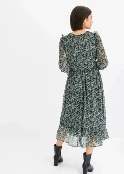 bonprix Bekleidung·Pullover & Strickjacken|Kleider^Midikleid schwarz/mint geblümt