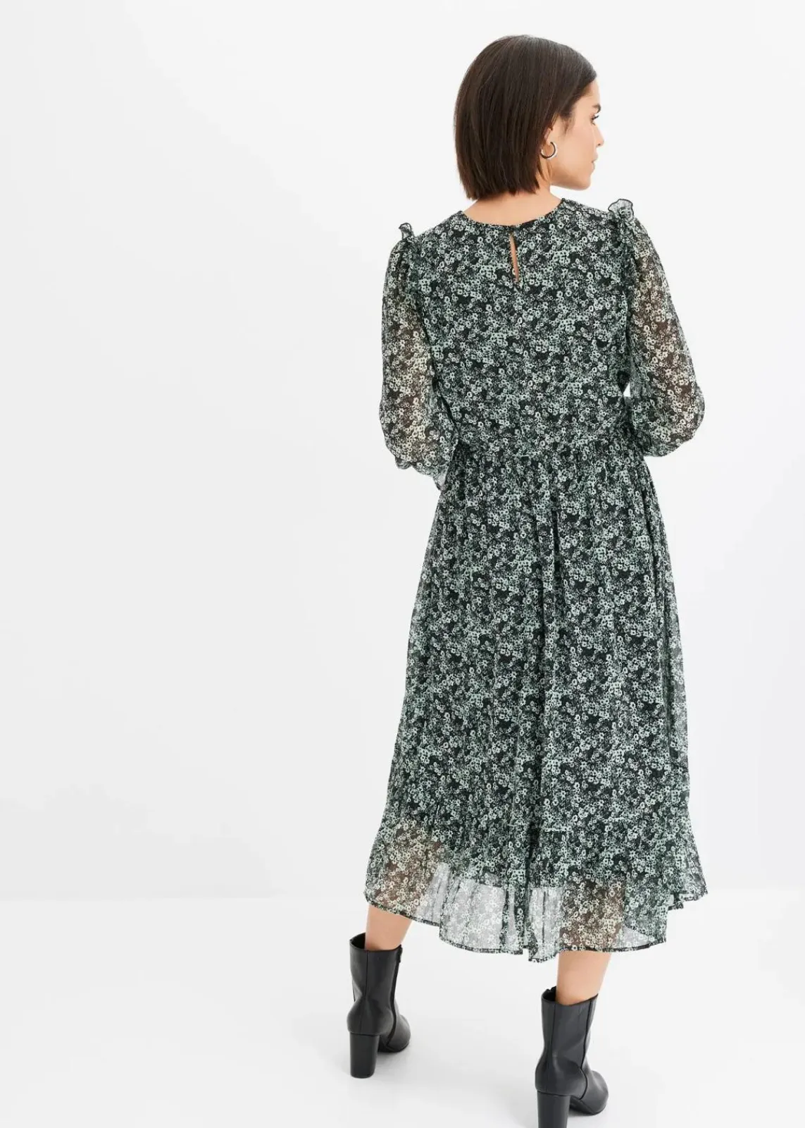 bonprix Bekleidung·Pullover & Strickjacken|Kleider^Midikleid schwarz/mint geblümt