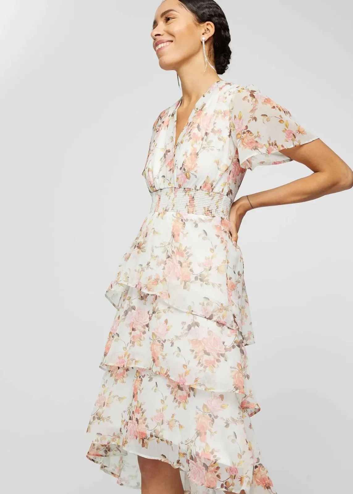bonprix Kleider^Midikleid weiß geblümt
