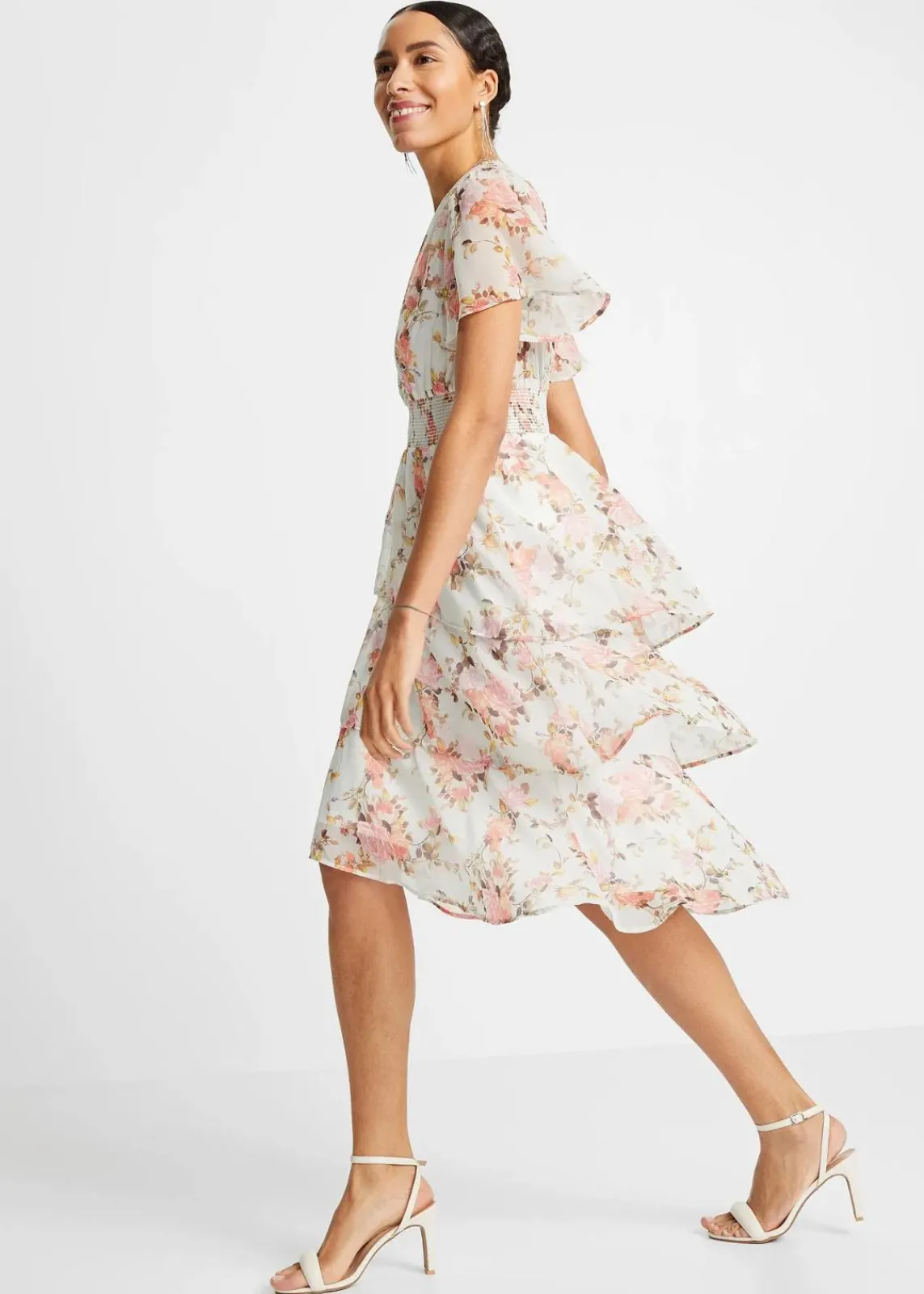 bonprix Kleider^Midikleid weiß geblümt