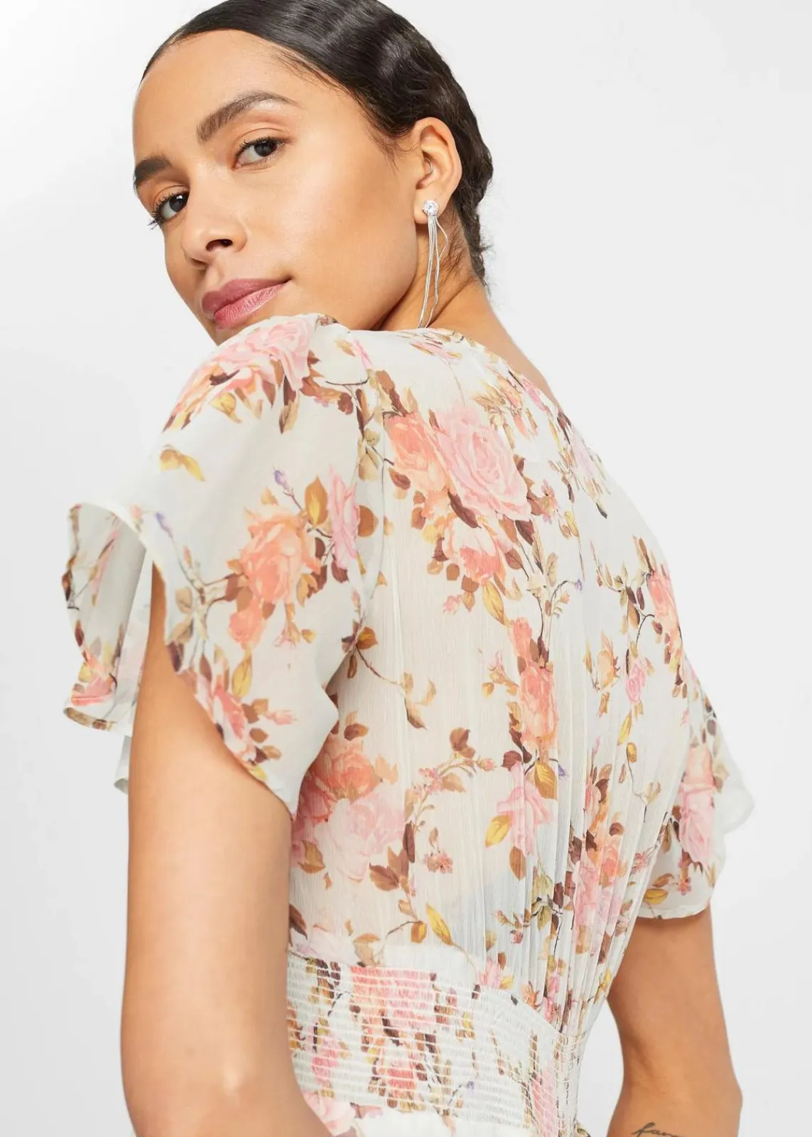 bonprix Kleider^Midikleid weiß geblümt