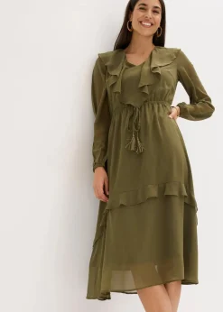 bonprix Bekleidung·Pullover & Strickjacken|Kleider^Midikleid dunkeloliv