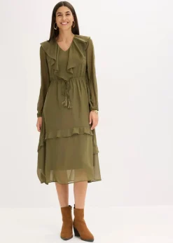 bonprix Bekleidung·Pullover & Strickjacken|Kleider^Midikleid dunkeloliv
