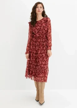 bonprix Nachhaltigere Materialien|Kleider^Midikleid rubinrot geblümt