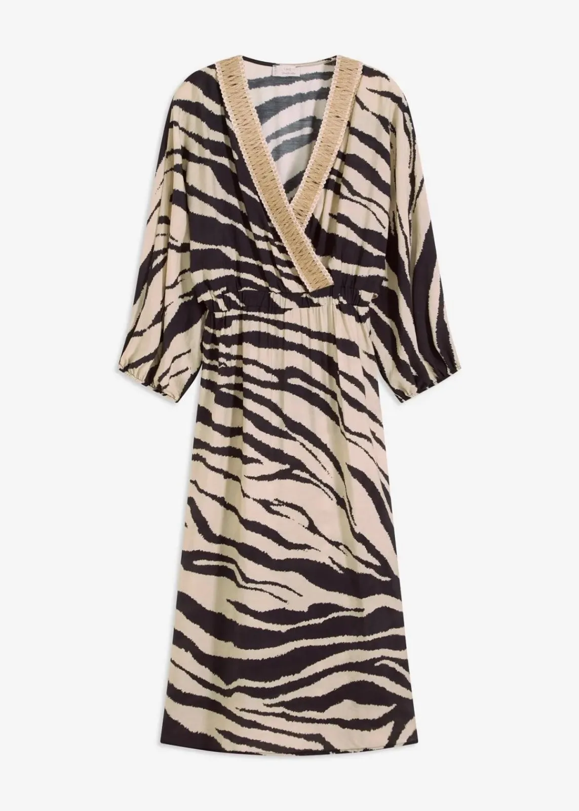 bonprix Bekleidung·Pullover & Strickjacken|Kleider^Midikleid aus fließendem Viskose-Mix schwarz/wollweiß zebra bedruckt
