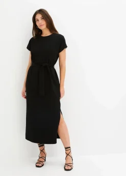 bonprix Kleider|Bekleidung·Pullover & Strickjacken^Midikleid aus Baumwolle mit Stretch schwarz