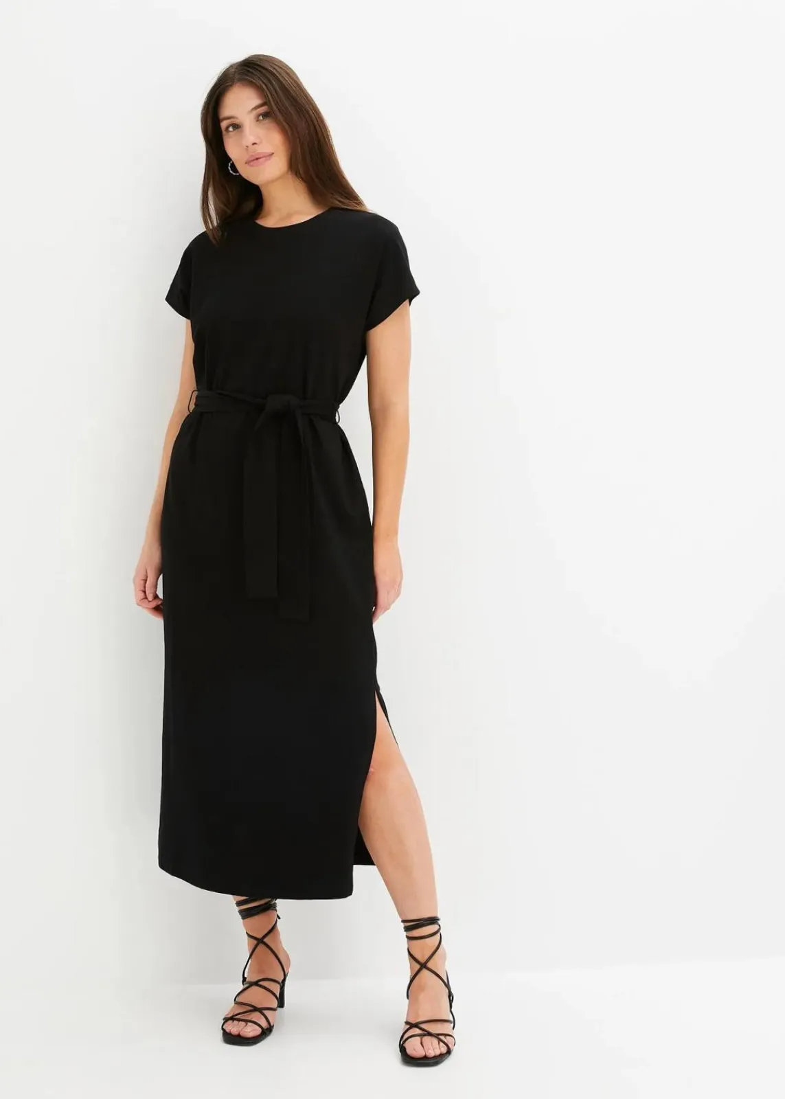 bonprix Kleider|Bekleidung·Pullover & Strickjacken^Midikleid aus Baumwolle mit Stretch schwarz