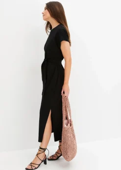bonprix Kleider|Bekleidung·Pullover & Strickjacken^Midikleid aus Baumwolle mit Stretch schwarz