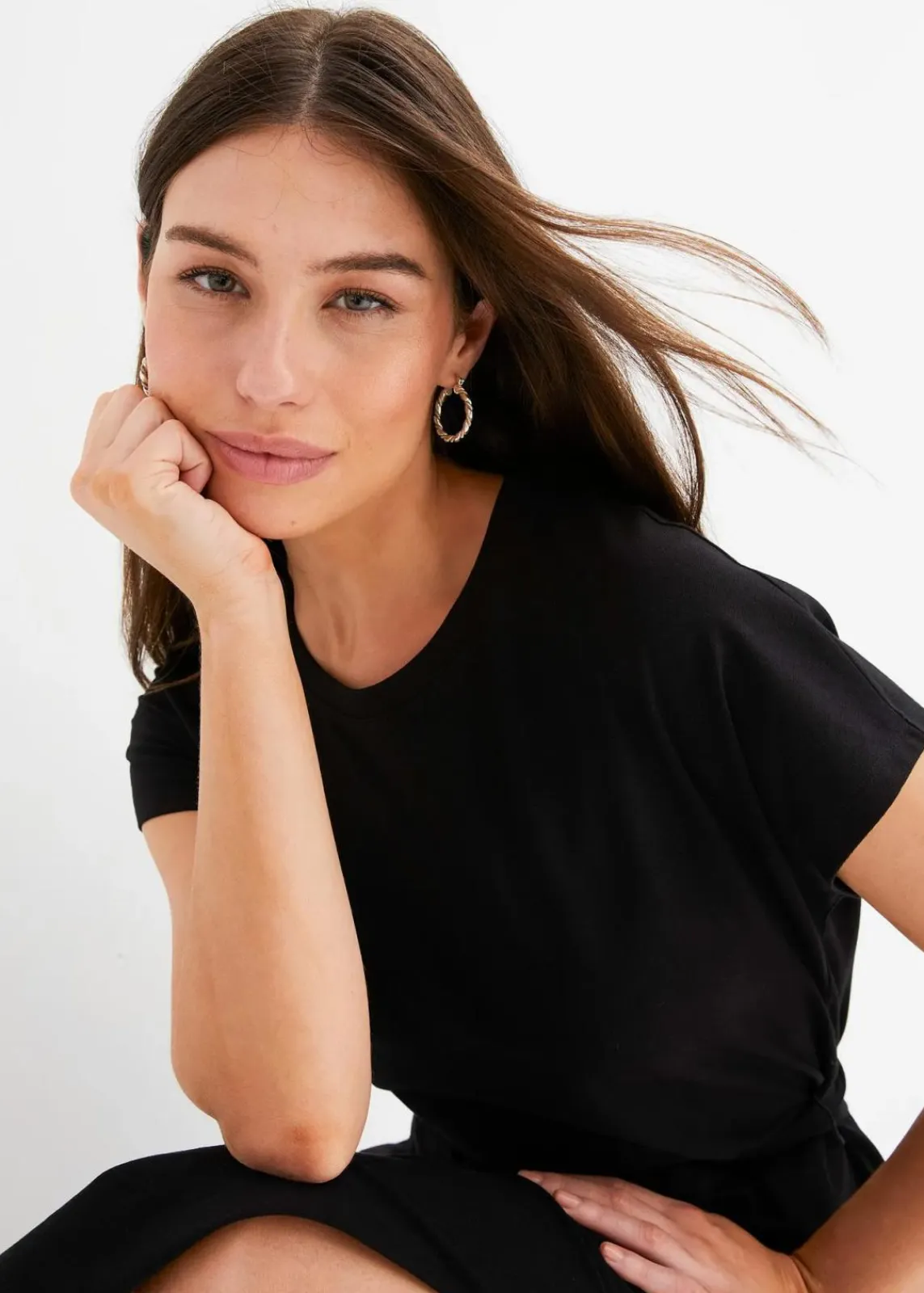 bonprix Kleider|Bekleidung·Pullover & Strickjacken^Midikleid aus Baumwolle mit Stretch schwarz