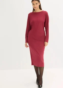 bonprix Kleider|Bekleidung·Pullover & Strickjacken^Midikleid aus bequemen Punto di Roma pflaumenrot