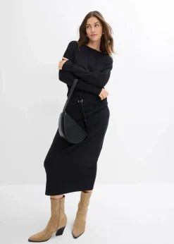 bonprix Bekleidung·Pullover & Strickjacken|Kleider^Midikleid aus bequemen Punto di Roma schwarz