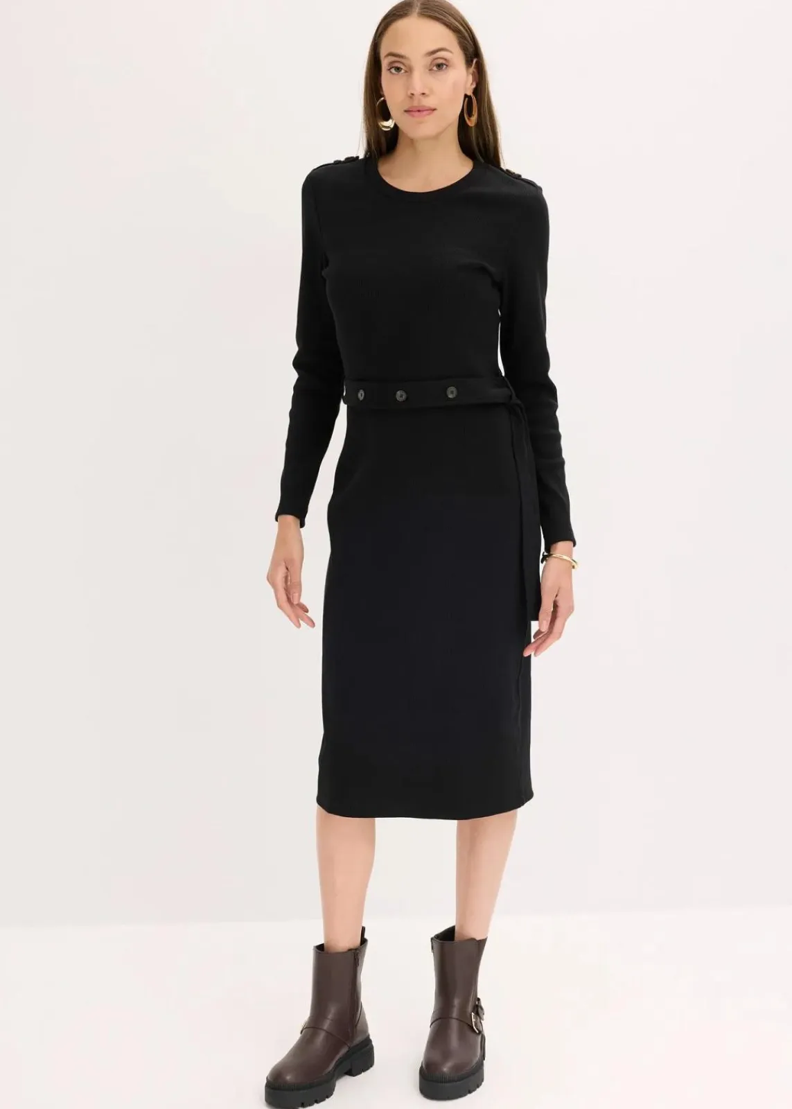 bonprix Nachhaltigere Materialien|Kleider^Midikleid aus elastischem Baumwoll-Mix schwarz