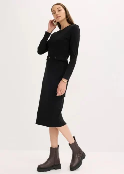 bonprix Nachhaltigere Materialien|Kleider^Midikleid aus elastischem Baumwoll-Mix schwarz