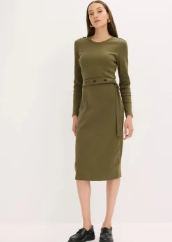 bonprix Kleider|Nachhaltigere Materialien^Midikleid aus elastischem Baumwoll-Mix dunkeloliv