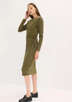 bonprix Kleider|Nachhaltigere Materialien^Midikleid aus elastischem Baumwoll-Mix dunkeloliv