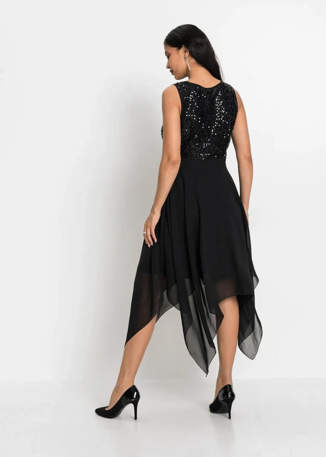 bonprix Kleider|Festliche Mode^Midikleid aus feinem Chiffon mit Pailletten schwarz