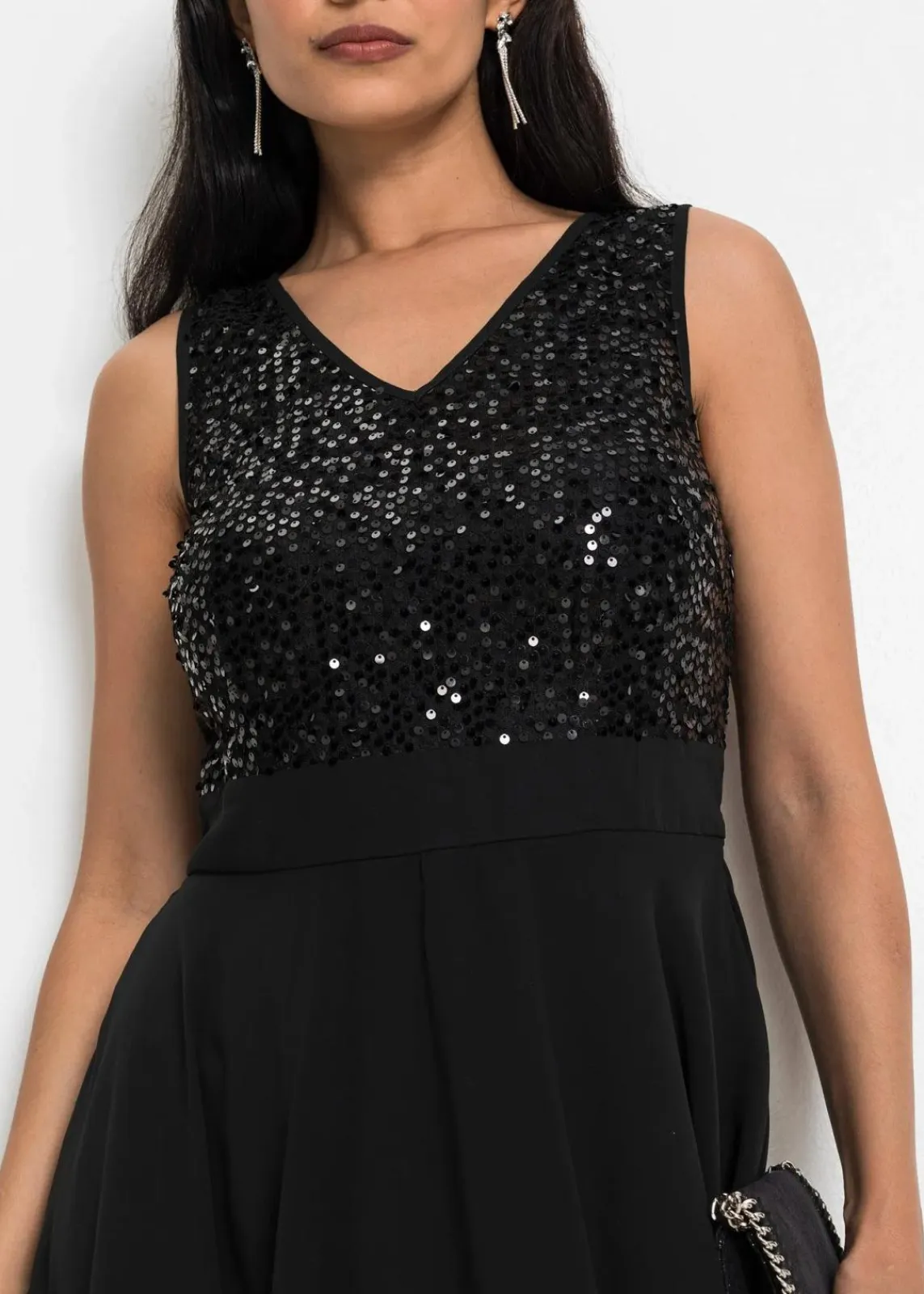 bonprix Kleider|Festliche Mode^Midikleid aus feinem Chiffon mit Pailletten schwarz
