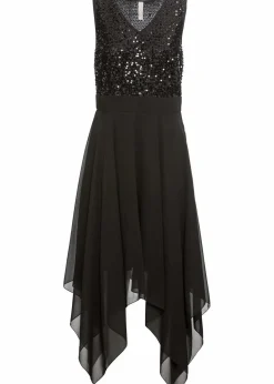 bonprix Kurzgrößen|Bekleidung·Pullover & Strickjacken^Midikleid aus feinem Chiffon mit Pailletten schwarz