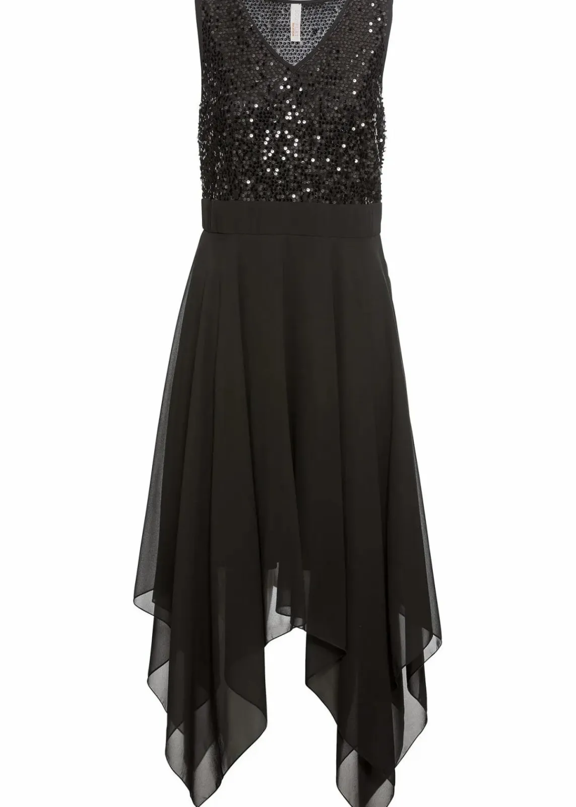 bonprix Kurzgrößen|Bekleidung·Pullover & Strickjacken^Midikleid aus feinem Chiffon mit Pailletten schwarz