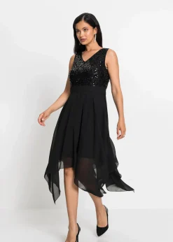 bonprix Kurzgrößen|Bekleidung·Pullover & Strickjacken^Midikleid aus feinem Chiffon mit Pailletten schwarz