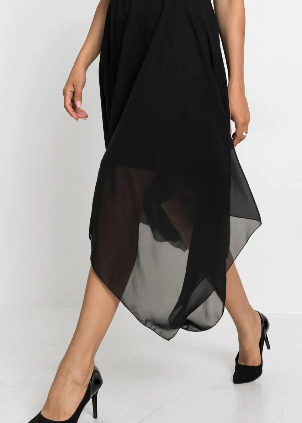 bonprix Kurzgrößen|Bekleidung·Pullover & Strickjacken^Midikleid aus feinem Chiffon mit Pailletten schwarz